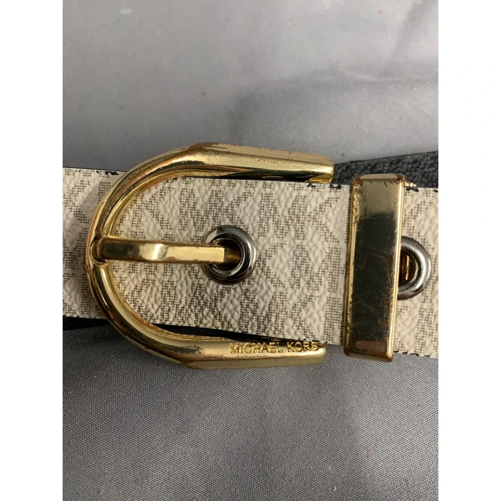 Michael Kors Belt‎ for Women Size S White Black Synthetic Gold Buckle Solid